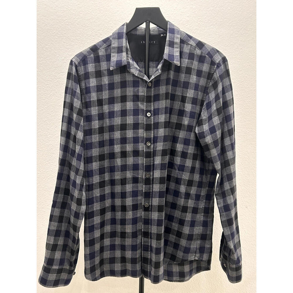 Theory Men's Casual Button-Up Shirt Large Blue Gray